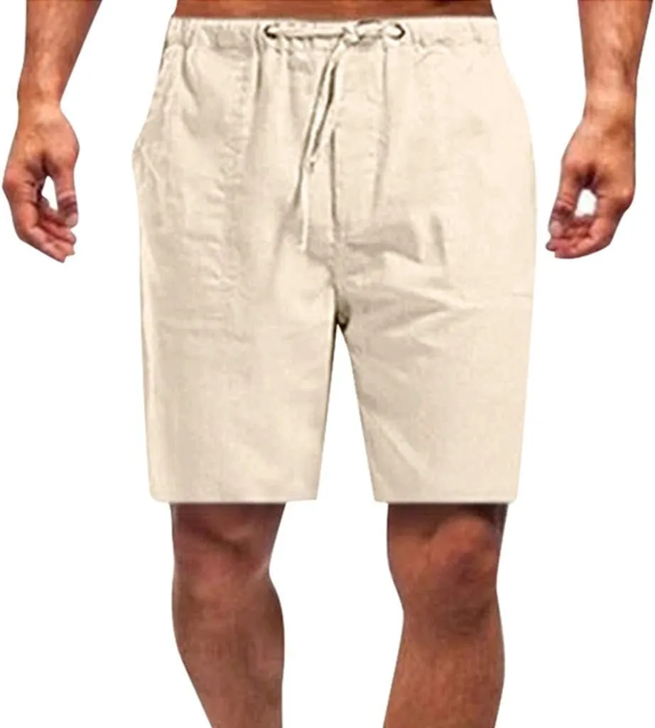 Mens Cotton Linen Lounge Shorts Casual Stretch Drawstring Waist Yoga Shorts Big and Tall Active Workout Beach Short