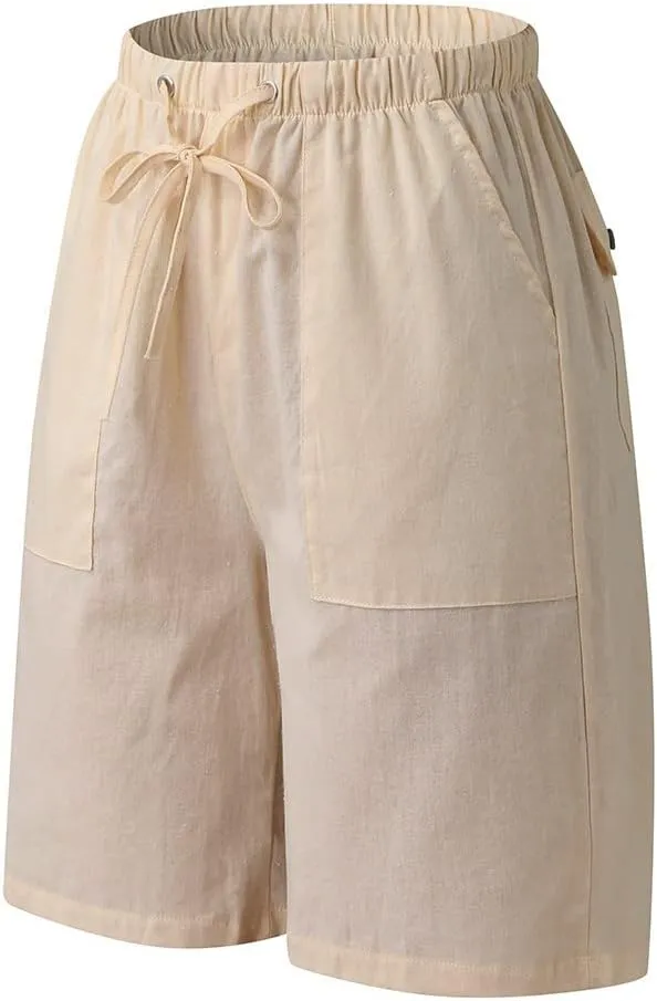 Mens Cotton Linen Lounge Shorts Casual Stretch Drawstring Waist Yoga Shorts Big and Tall Active Workout Beach Short