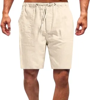 Mens Cotton Linen Lounge Shorts Casual Stretch Drawstring Waist Yoga Shorts Big and Tall Active Workout Beach Short