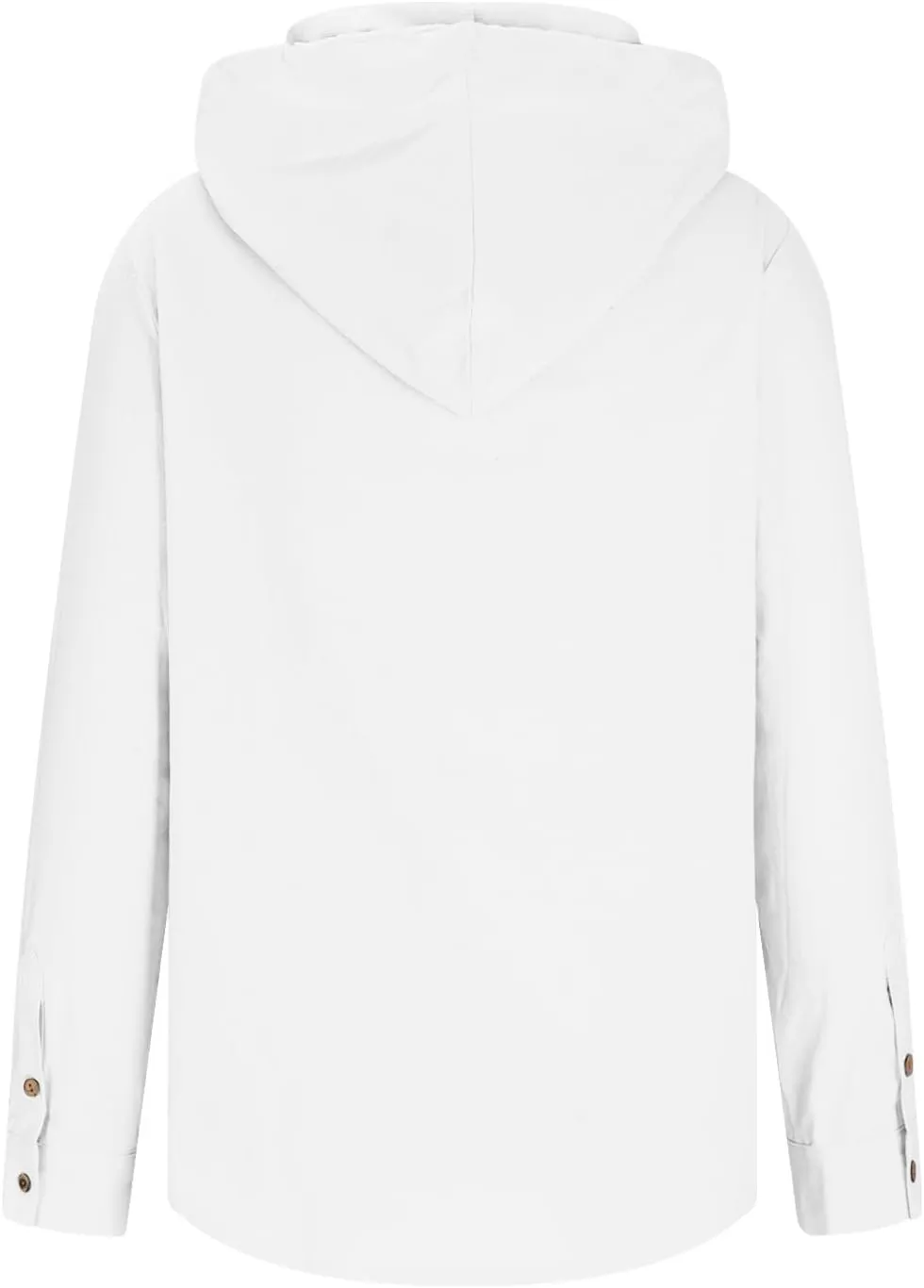 Mens Cotton Linen Shirts Fashion Casual Solid Color Button Tops Loose Fit Drawstring Long Sleeve with Hooded Blouse