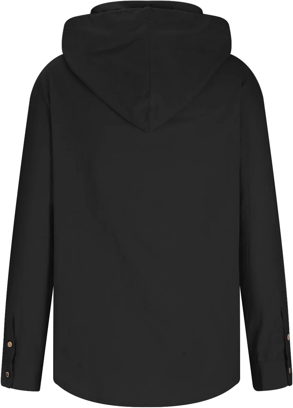 Mens Cotton Linen Shirts Fashion Casual Solid Color Button Tops Loose Fit Drawstring Long Sleeve with Hooded Blouse
