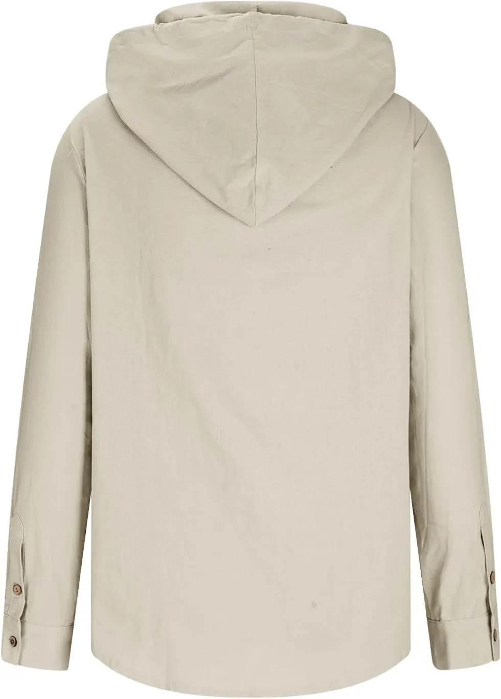 Mens Cotton Linen Shirts Fashion Casual Solid Color Button Tops Loose Fit Drawstring Long Sleeve with Hooded Blouse
