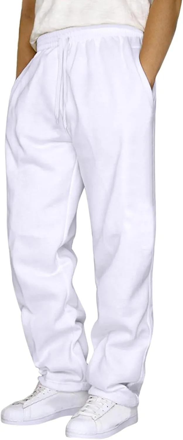 Men's Cotton Yoga Sweatpants Exercise Pants Open Bottom Athletic Lounge Pants Loose Male Sweat Pants with Pockets