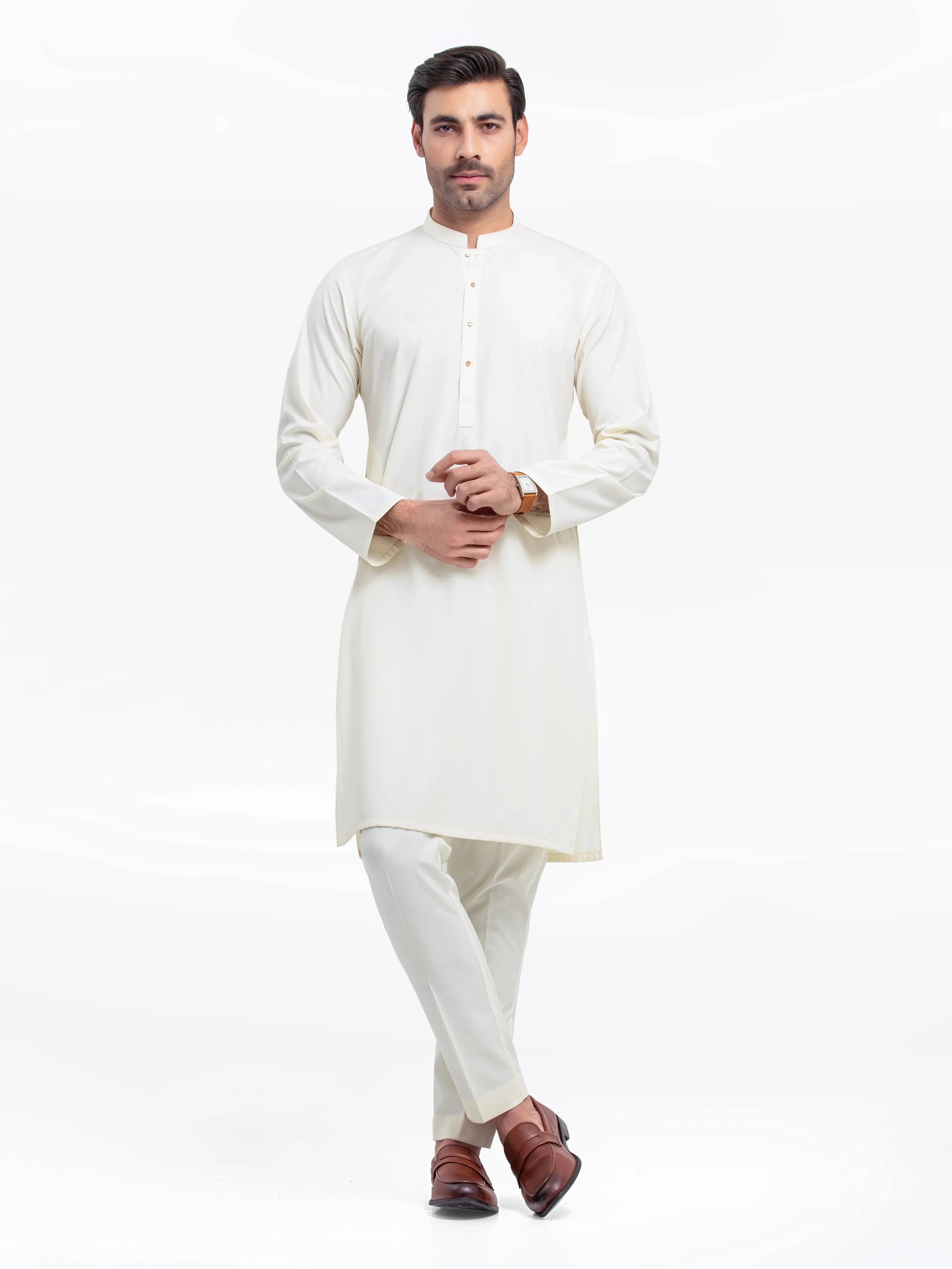 Men's Cream Kurta Pajama - EMTKPT25-051