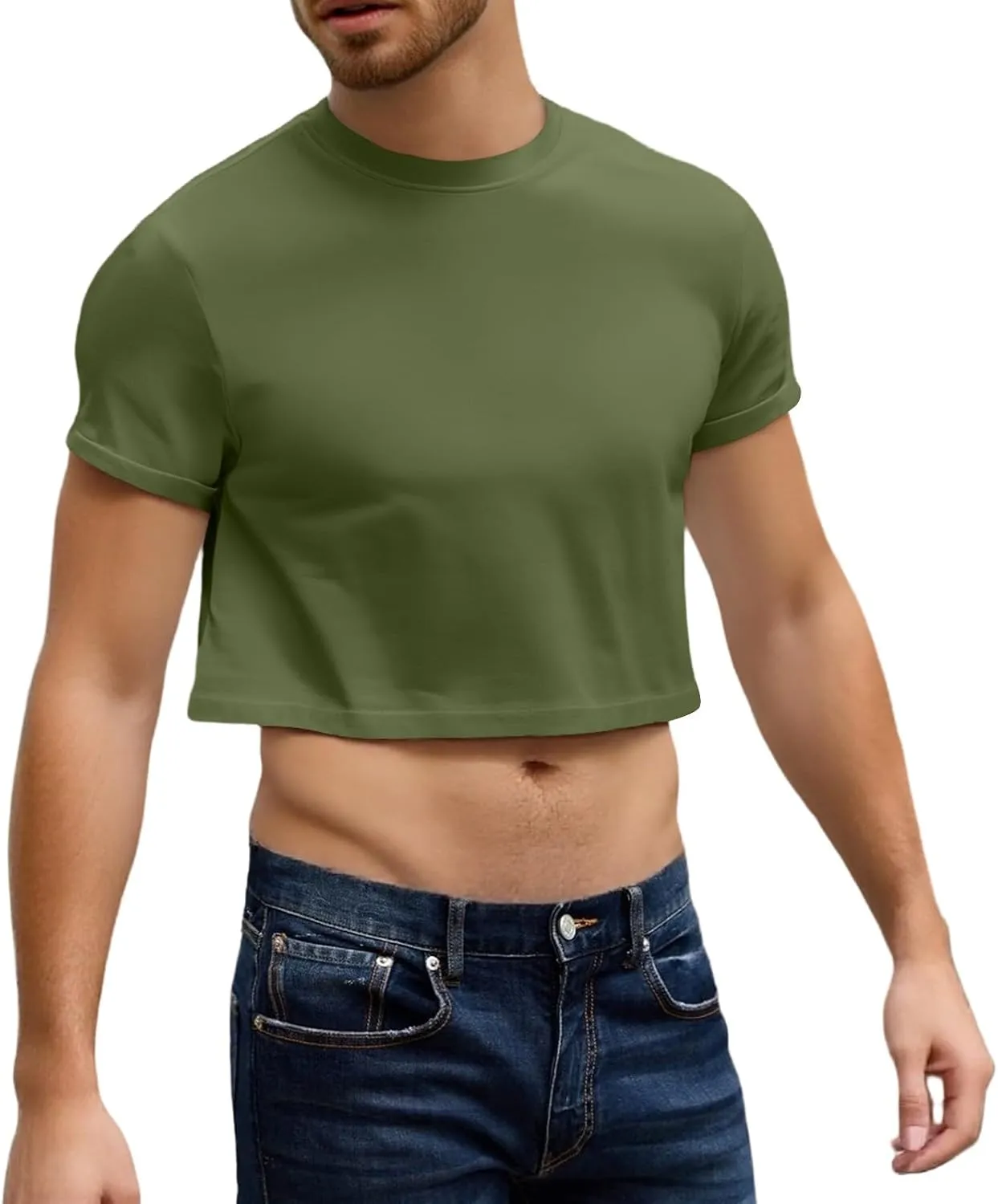 Mens Crop Tops Basic Short Sleeve Round Neck Casual Pullovers Summer Sexy Gay Tee Tops Hot Shirts
