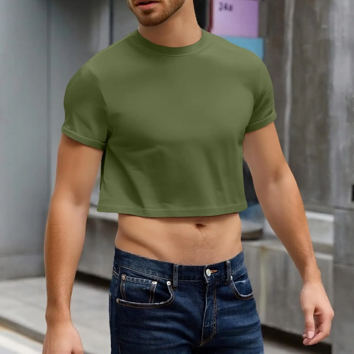 Mens Crop Tops Basic Short Sleeve Round Neck Casual Pullovers Summer Sexy Gay Tee Tops Hot Shirts