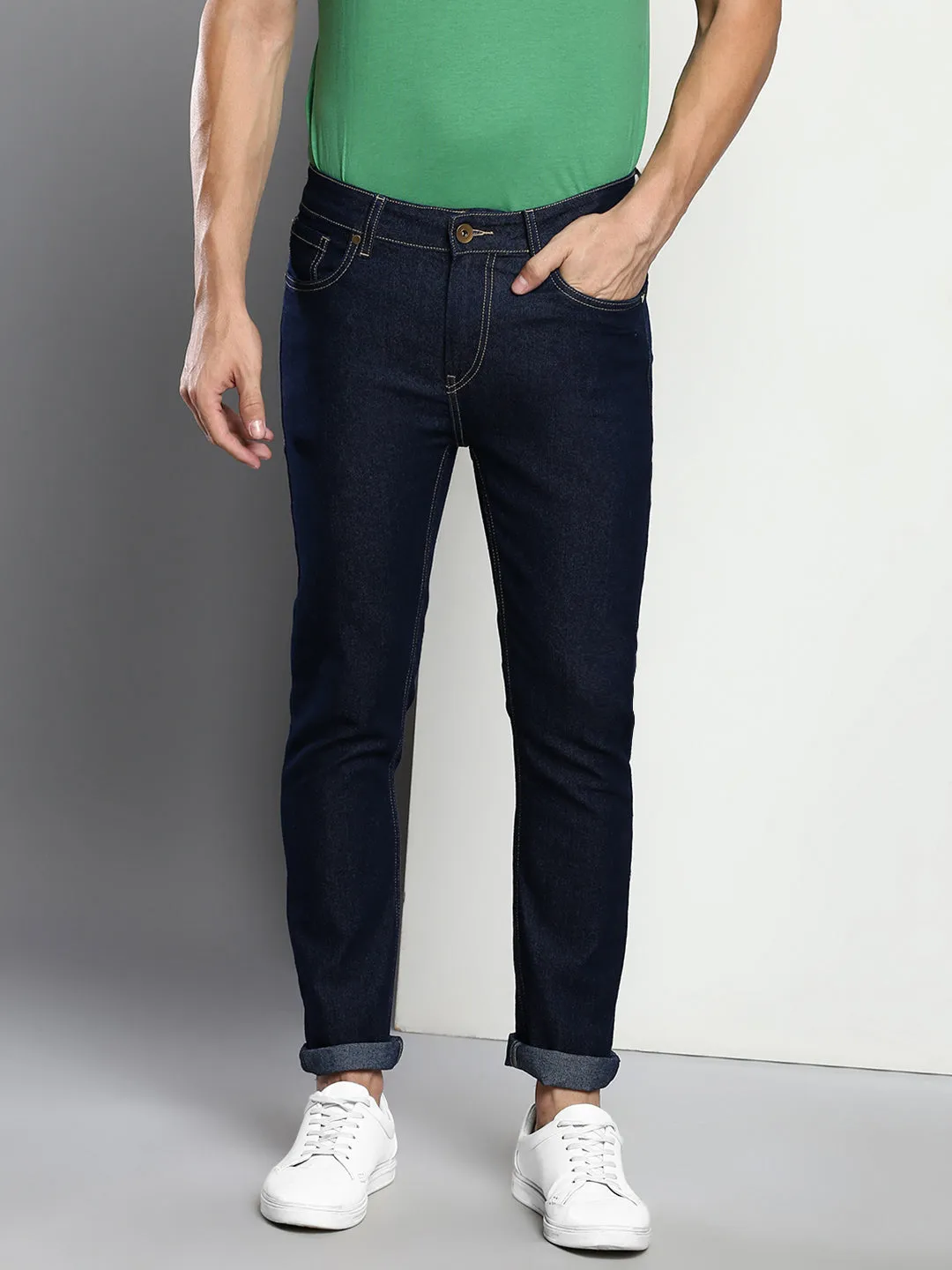 Men's Dark Blue Slim Fit Mid Rise Denim Jeans