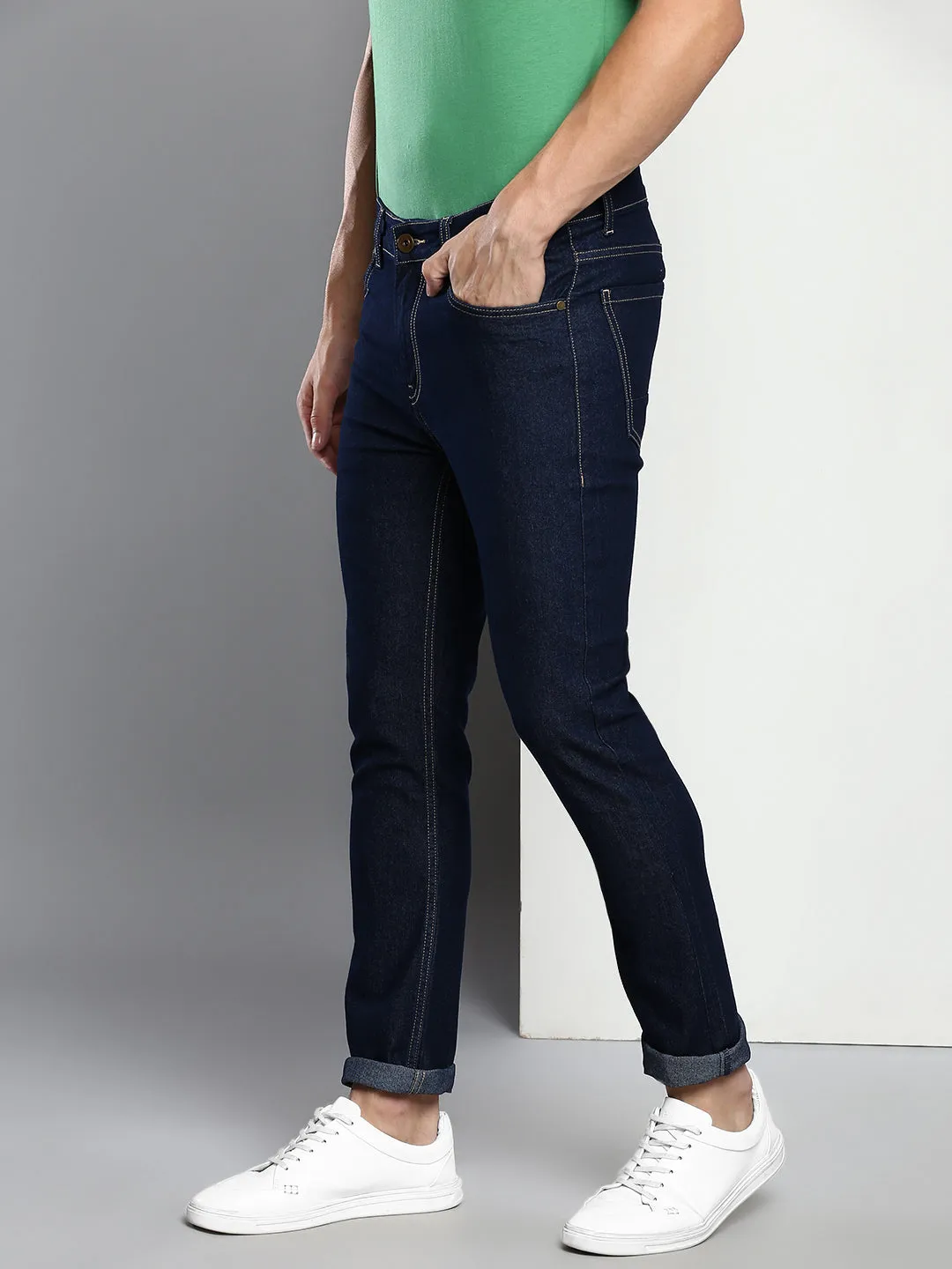 Men's Dark Blue Slim Fit Mid Rise Denim Jeans