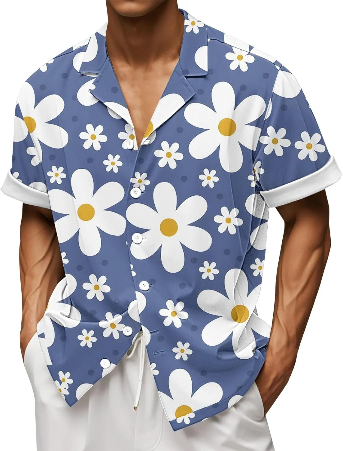Mens Dress Shirt Mens Hawaiian Shirts Color Matching Lapel Half Sleeve T Short Sleeve Casual Button Down Short Palm
