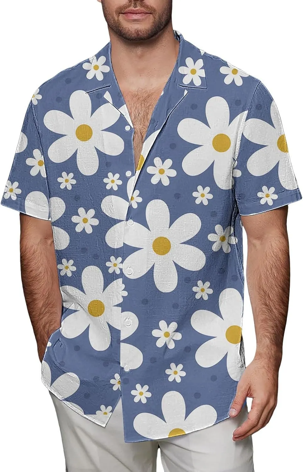 Mens Dress Shirt Mens Hawaiian Shirts Color Matching Lapel Half Sleeve T Short Sleeve Casual Button Down Short Palm