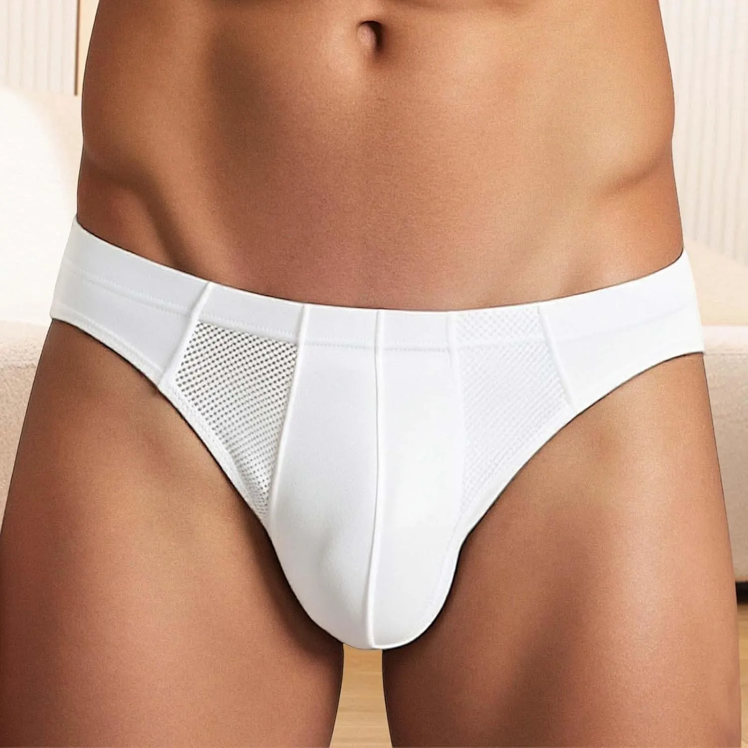 Men's Fashion Comfortable Briefs Mesh Breathable Panties Solid Stretch Bikini