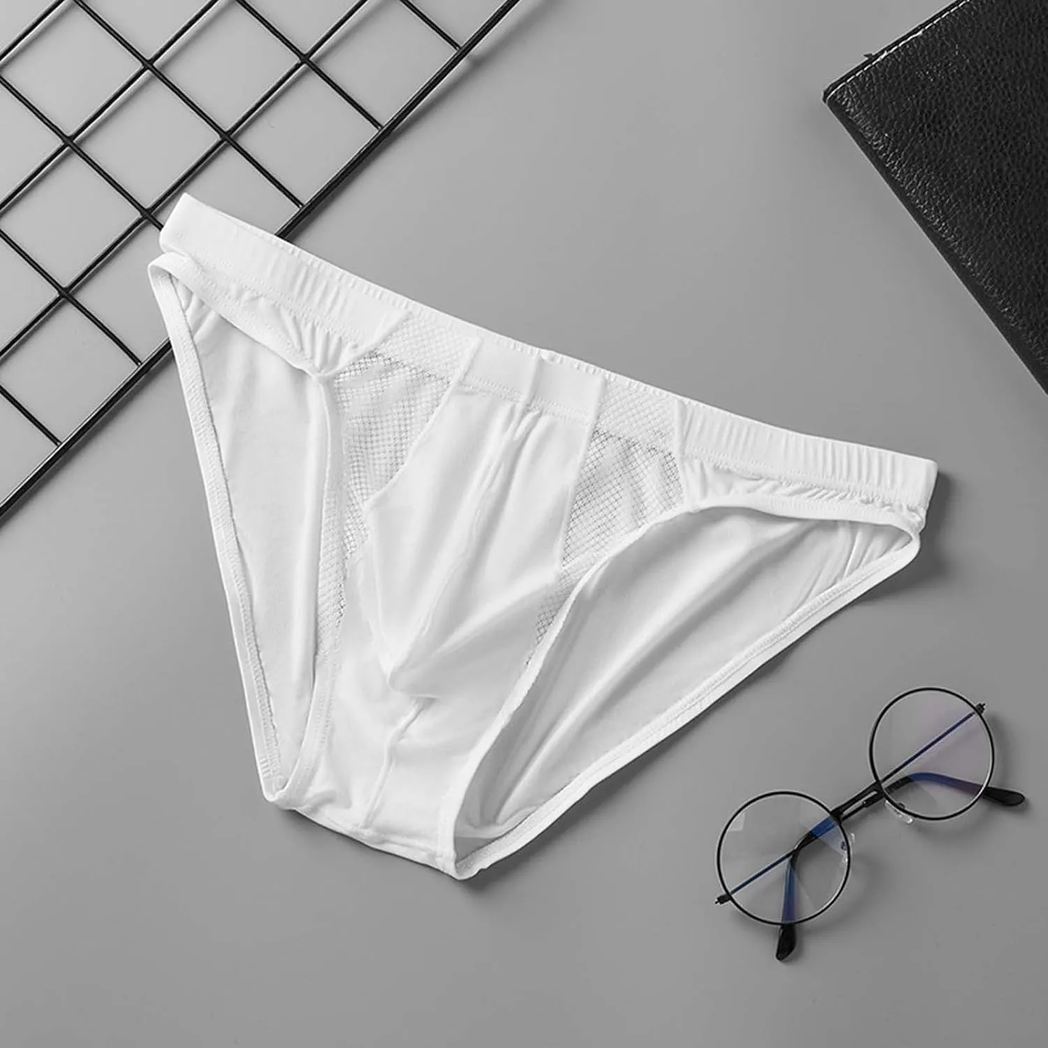 Men's Fashion Comfortable Briefs Mesh Breathable Panties Solid Stretch Bikini