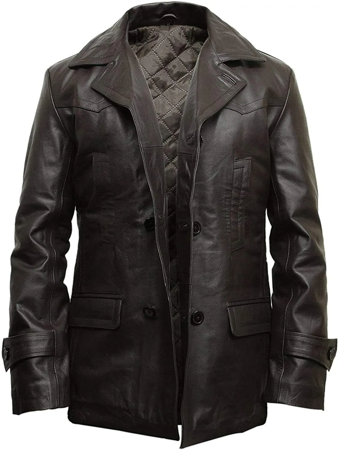 Men's German Militry Style World War 2 Brown Leather Coat