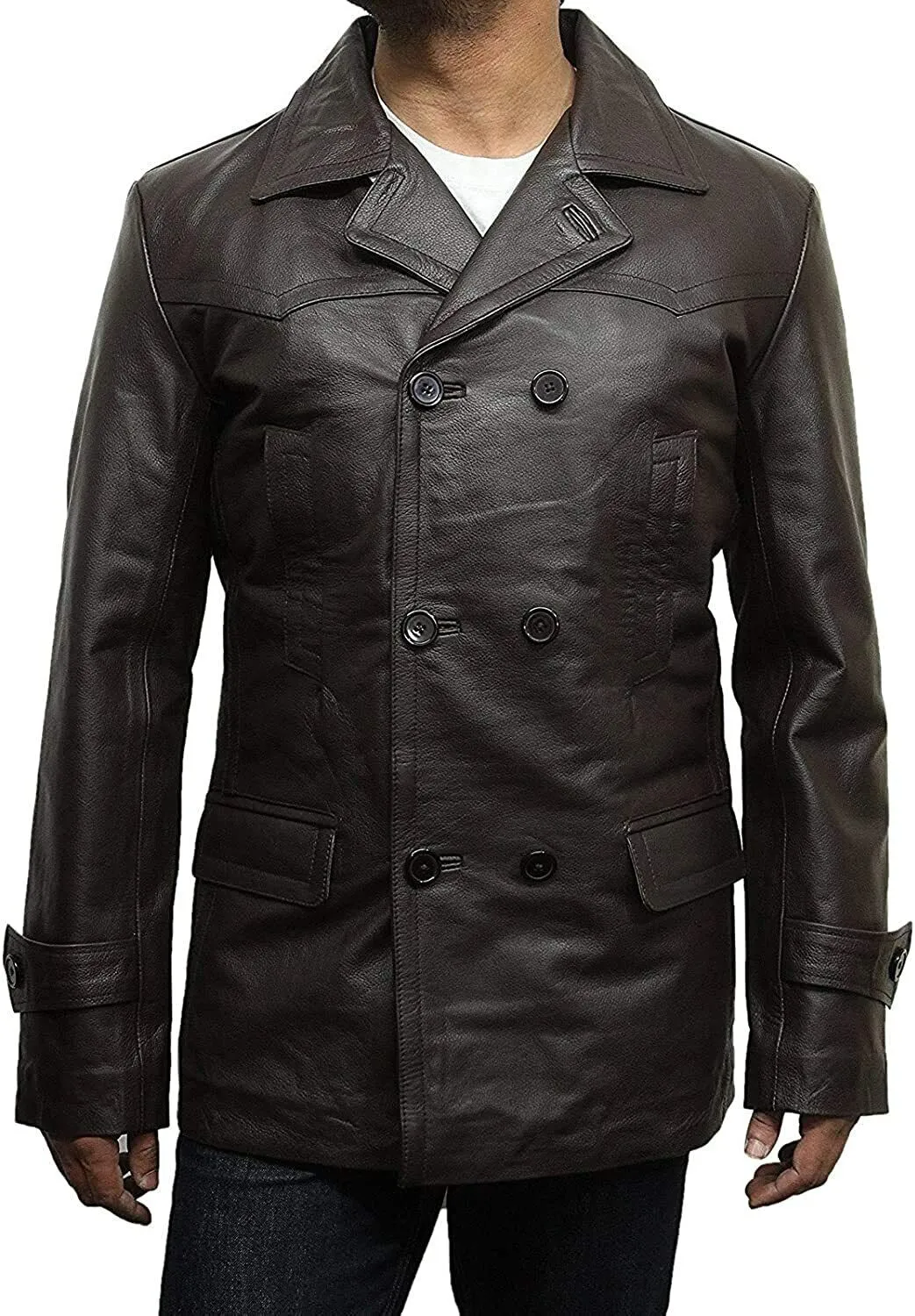 Men's German Militry Style World War 2 Brown Leather Coat