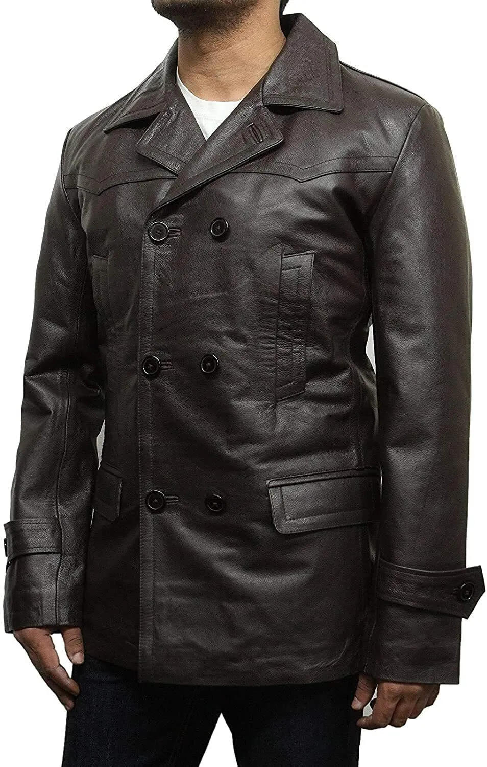 Men's German Militry Style World War 2 Brown Leather Coat
