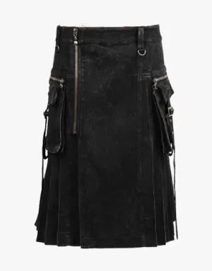 Men's Gothic rave punk kilt in black denim