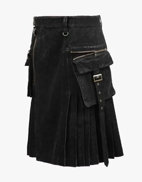 Men's Gothic rave punk kilt in black denim