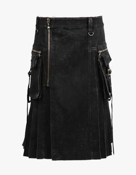 Men's Gothic rave punk kilt in black denim