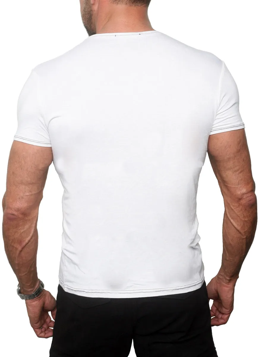 Men's GUNS Clothing - "V-NECK" with Italian Lambskin Trim in White