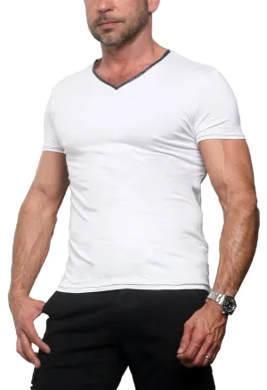 Men's GUNS Clothing - "V-NECK" with Italian Lambskin Trim in White