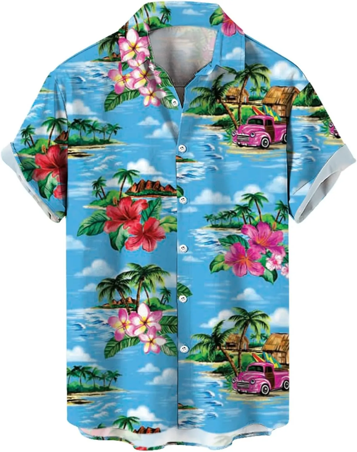 Men's Hawaiian Shirts Stylish Summer Button Down Short Sleeve Beach Aloha Shirt Tropical Quick Dry Hippie Tee Top