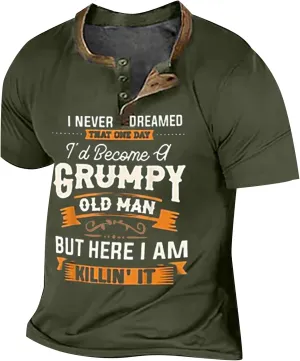 Mens Henley Short Sleeve T-Shirt Large V Neck Button Up Tshirts Funny Shirts 3D Letter Graphic T-Shirts Tees