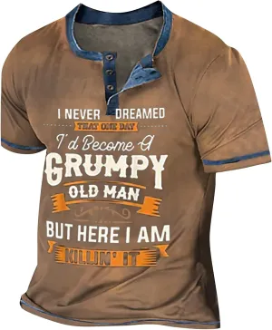 Mens Henley Short Sleeve T-Shirt Large V Neck Button Up Tshirts Funny Shirts 3D Letter Graphic T-Shirts Tees