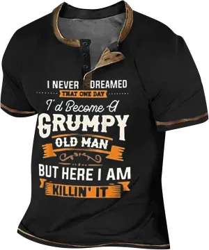 Mens Henley Short Sleeve T-Shirt Large V Neck Button Up Tshirts Funny Shirts 3D Letter Graphic T-Shirts Tees