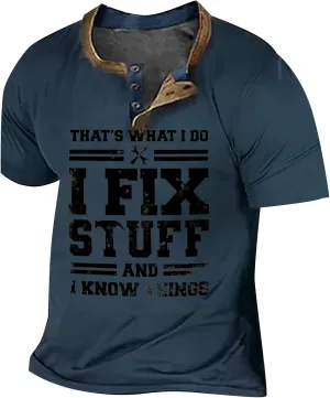 Mens Henley Short Sleeve T-Shirt Large V Neck Button Up Tshirts Funny Shirts 3D Letter Graphic T-Shirts Tees