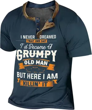 Mens Henley Short Sleeve T-Shirt Large V Neck Button Up Tshirts Funny Shirts 3D Letter Graphic T-Shirts Tees