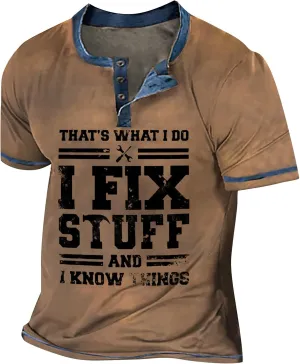 Men's Henley T-Shirt Muscle Short Sleeve V Neck Button Up Tshirt 2024 Fall Shirts 3D Graphic T-Shirts Tees Top