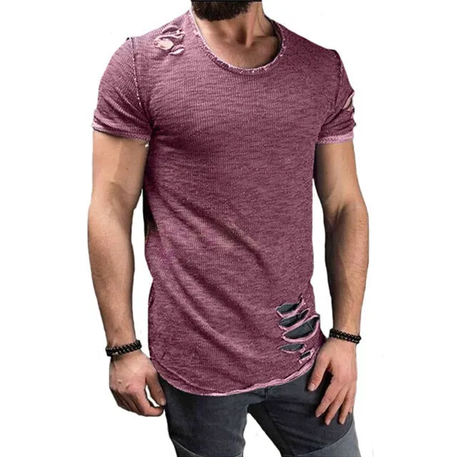 Men's Hot Trendy Round Neck Ripped T Shirt