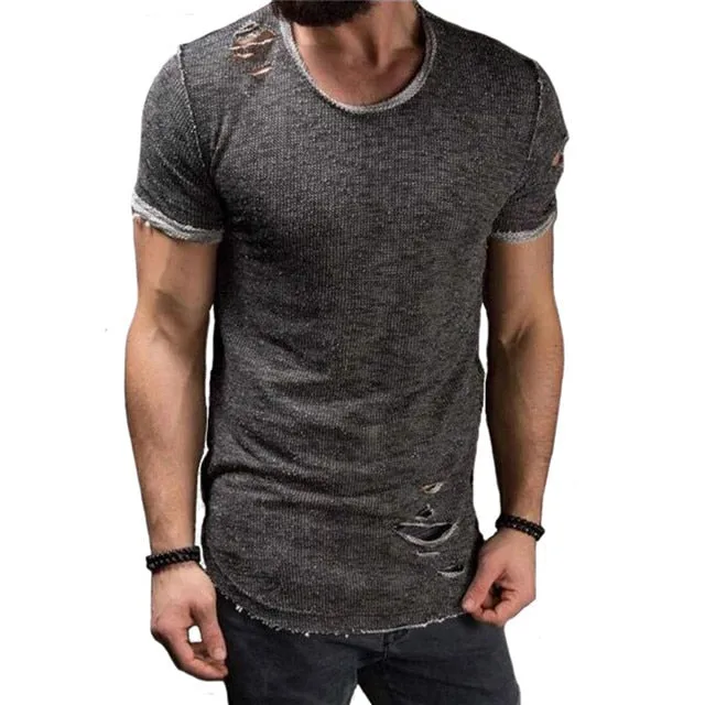 Men's Hot Trendy Round Neck Ripped T Shirt
