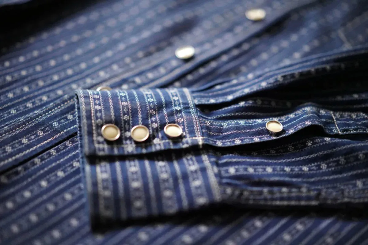 Men's Indigo Stripes Denim Shirt with Long Sleeves - Regular Fit