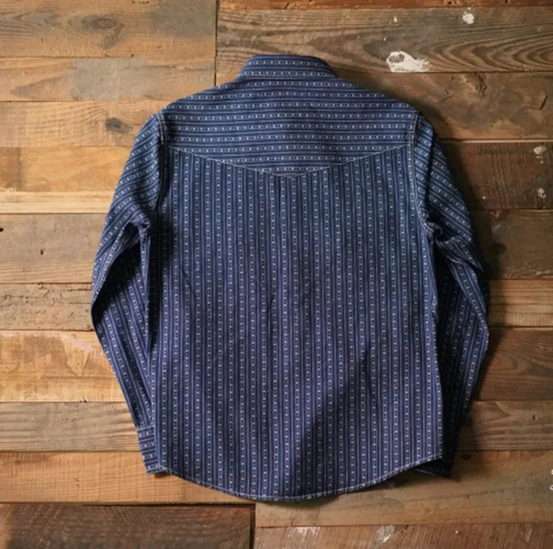 Men's Indigo Stripes Denim Shirt with Long Sleeves - Regular Fit