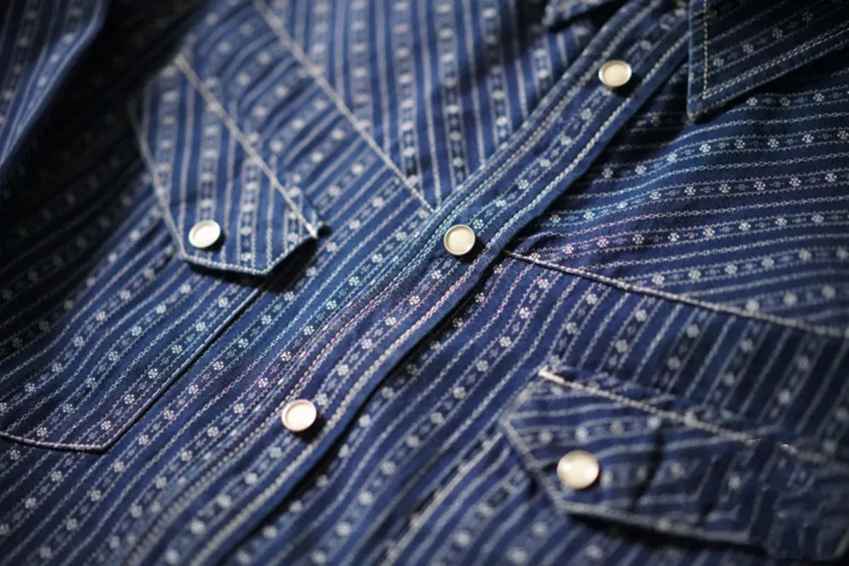 Men's Indigo Stripes Denim Shirt with Long Sleeves - Regular Fit