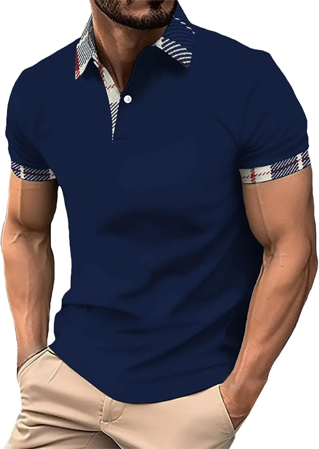 Men's Knit Polo Shirts Collar Solid Color Button Short Sleeve Top Fashion Leisure Outdoor Shirt Mens Black Tshirt