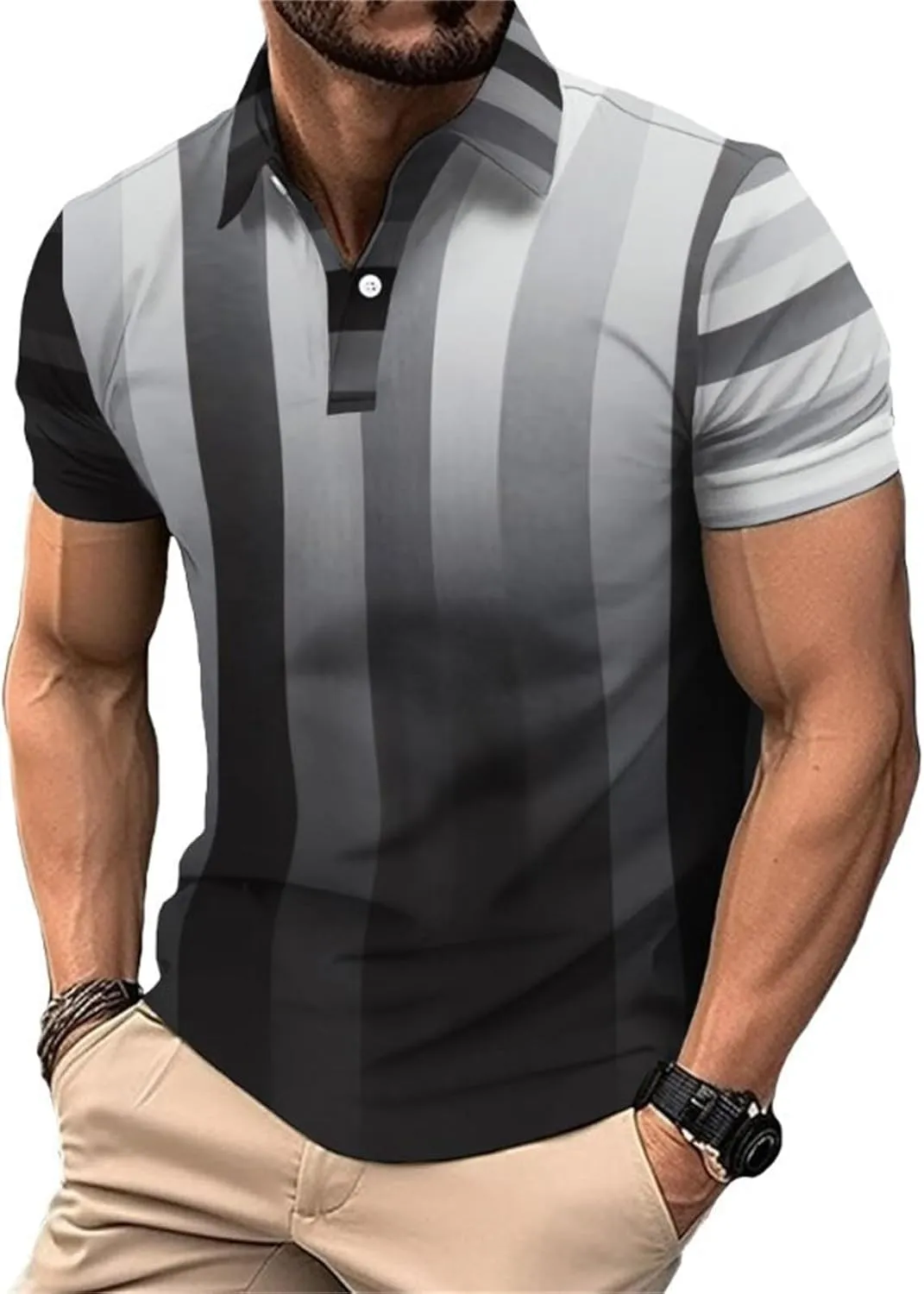 Men's Knit Polo Shirts Collar Solid Color Button Short Sleeve Top Fashion Leisure Outdoor Shirt Mens Black Tshirt
