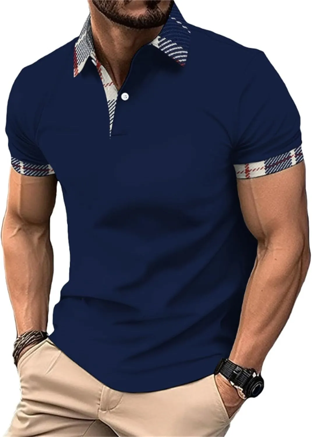 Men's Knit Polo Shirts Collar Solid Color Button Short Sleeve Top Fashion Leisure Outdoor Shirt Mens Black Tshirt