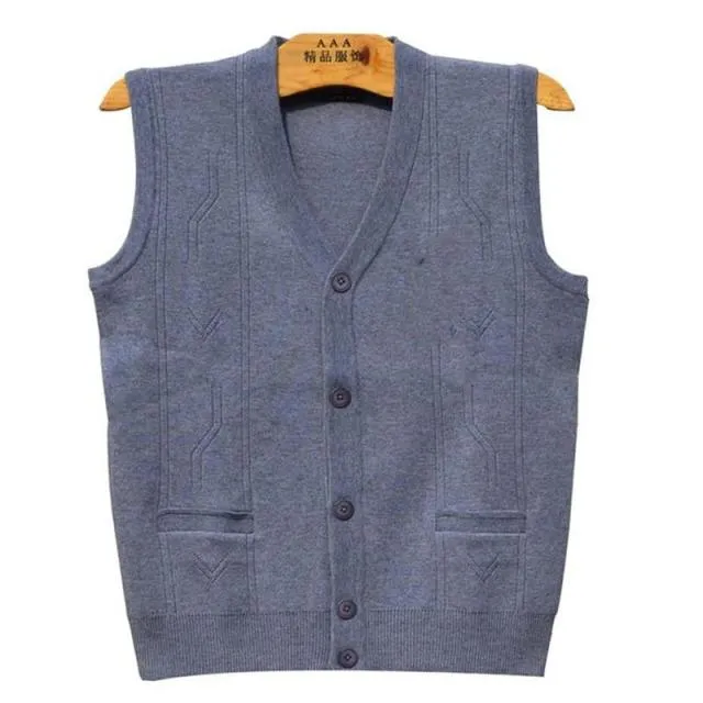 Men's Knitted Waistcoat Cardigan Wool Sleeveless Coats