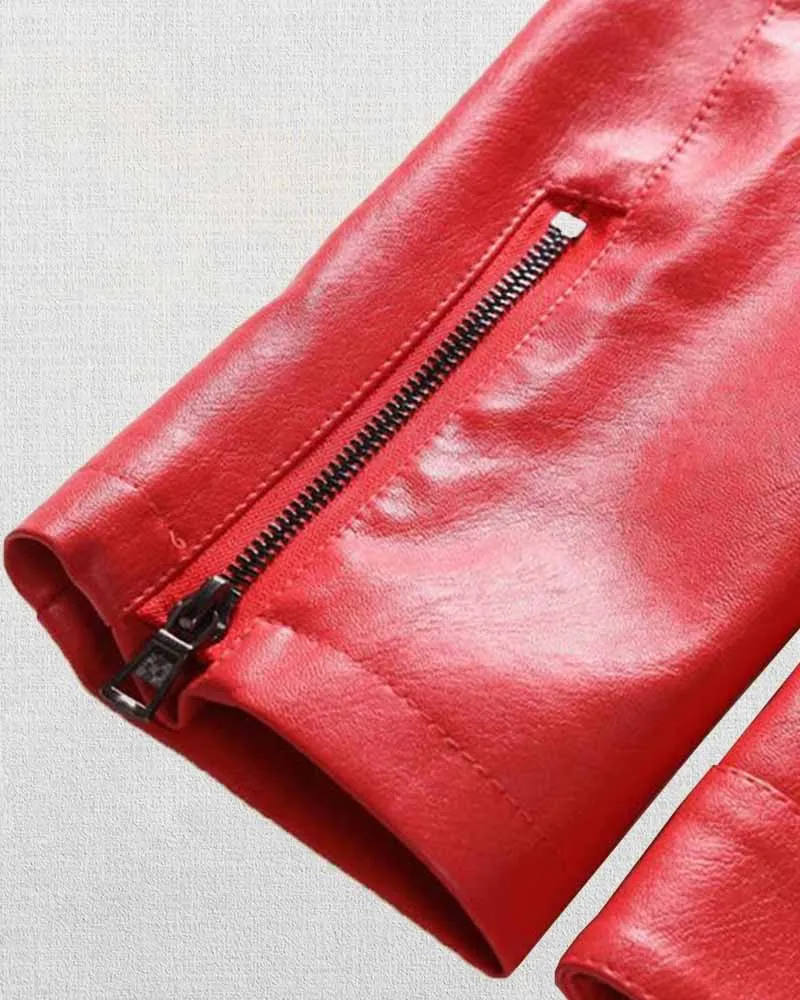 MEN'S LAPEL COLLAR ZIP-UP LEATHER JACKET