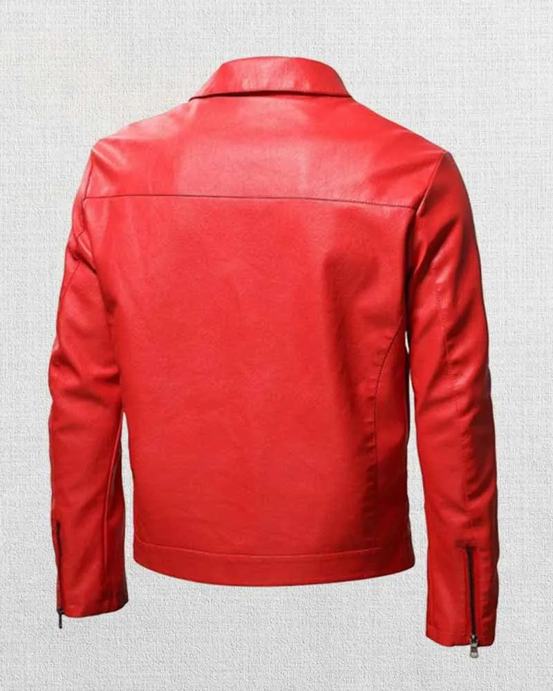 MEN'S LAPEL COLLAR ZIP-UP LEATHER JACKET