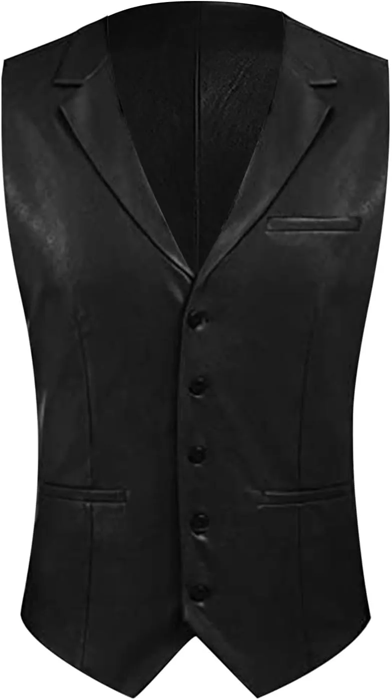 Men's Leather Suit Vest Casual Slim Fit Western Cowboy Suit Vest Jacket Club Style Motorcycle Protective Coat Vest