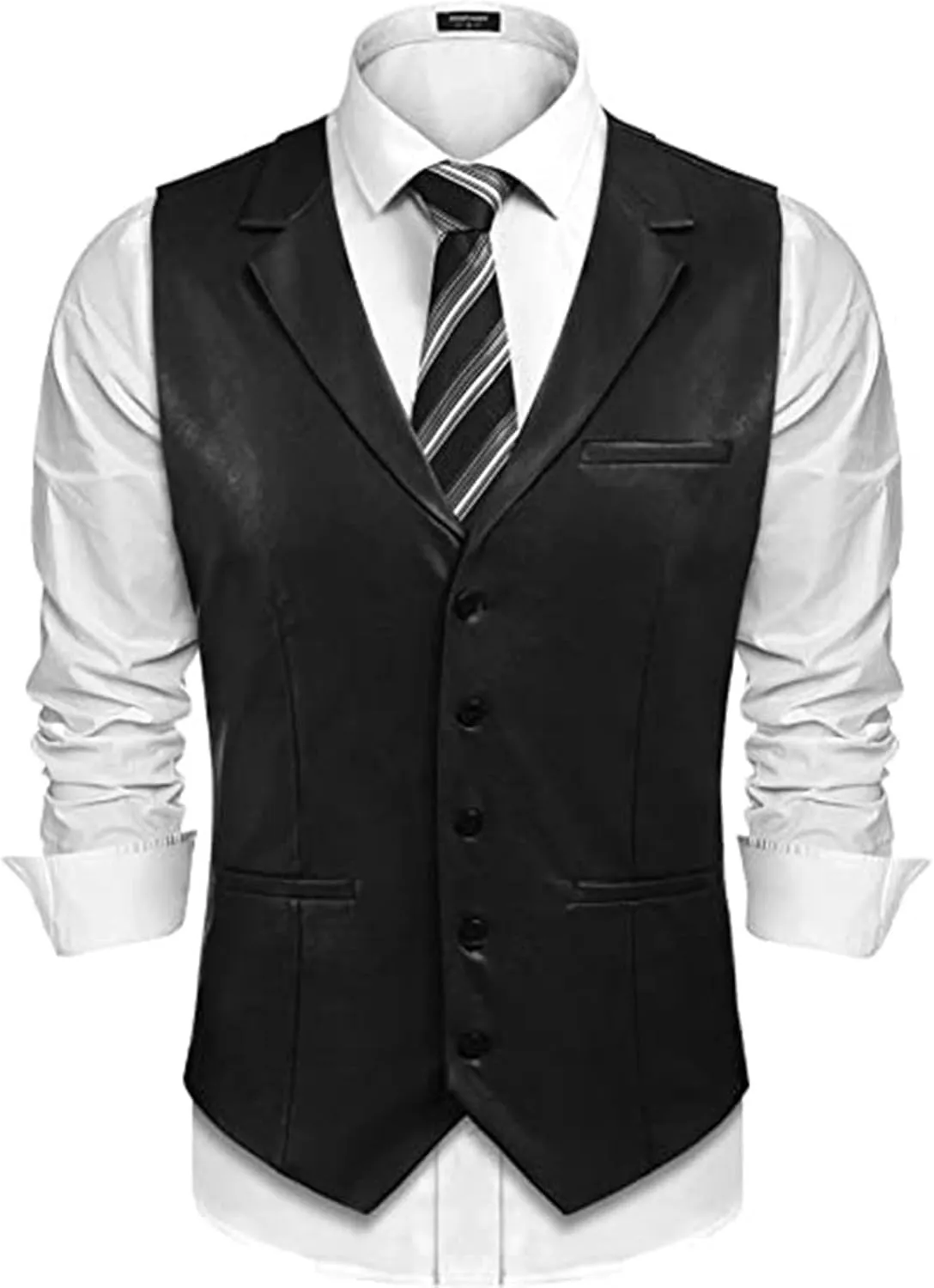Men's Leather Suit Vest Casual Slim Fit Western Cowboy Suit Vest Jacket Club Style Motorcycle Protective Coat Vest