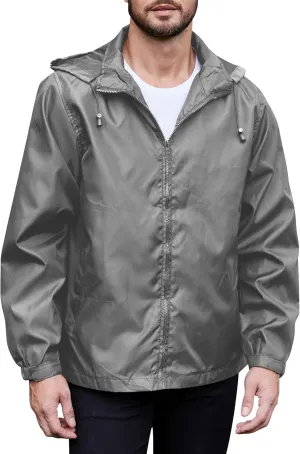 Mens Lightweight Hiking Rain Jackets with Hood Outdoor Travel Waterproof Raincoat Packable Shell Cycling Windbreakers
