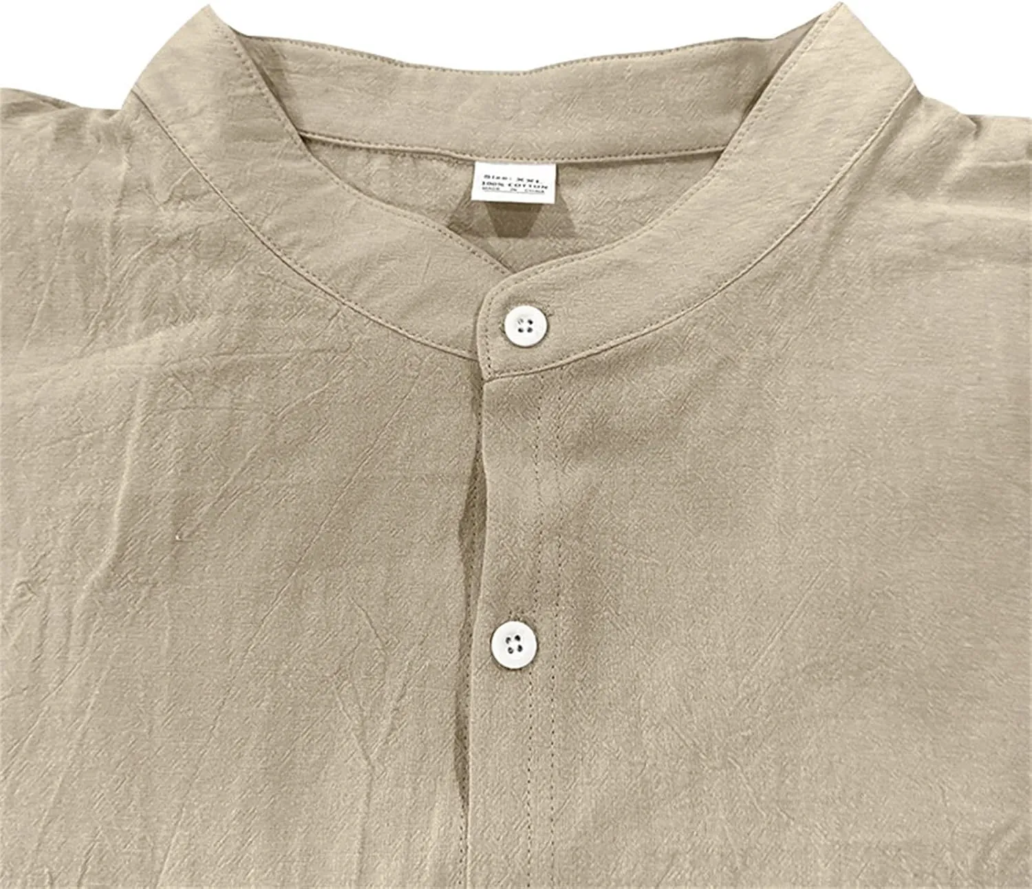 Mens Linen Shirts Breathable Beach Shirt Long Sleeve Button Up Casual Summer Tops Banded Collar Vacation Trendy Tees