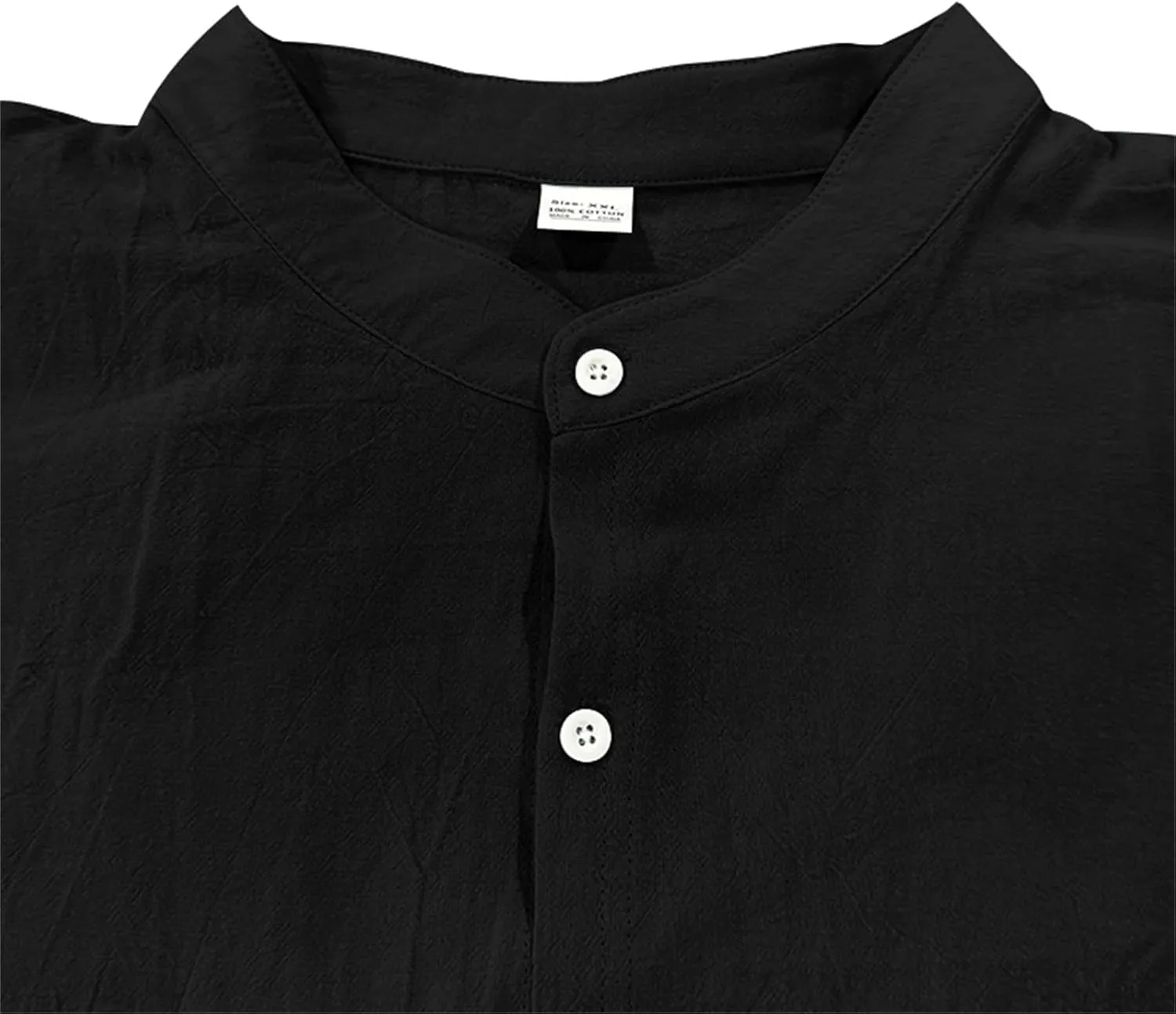 Mens Linen Shirts Breathable Beach Shirt Long Sleeve Button Up Casual Summer Tops Banded Collar Vacation Trendy Tees