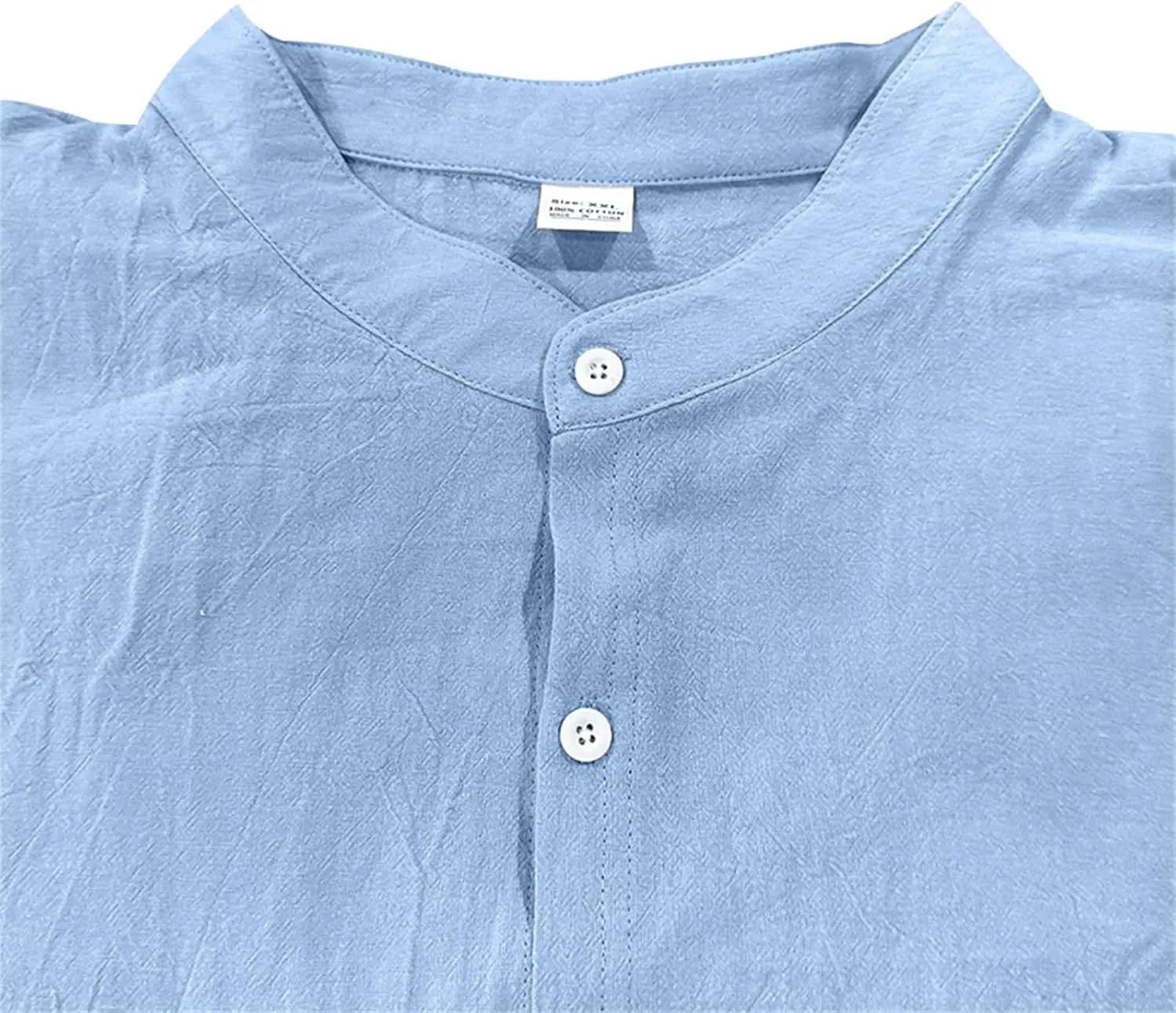 Mens Linen Shirts Breathable Beach Shirt Long Sleeve Button Up Casual Summer Tops Banded Collar Vacation Trendy Tees