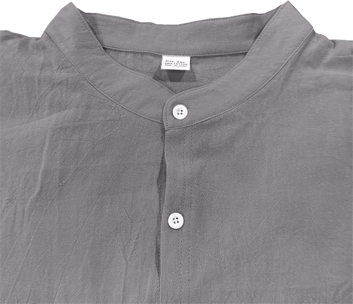 Mens Linen Shirts Breathable Beach Shirt Long Sleeve Button Up Casual Summer Tops Banded Collar Vacation Trendy Tees