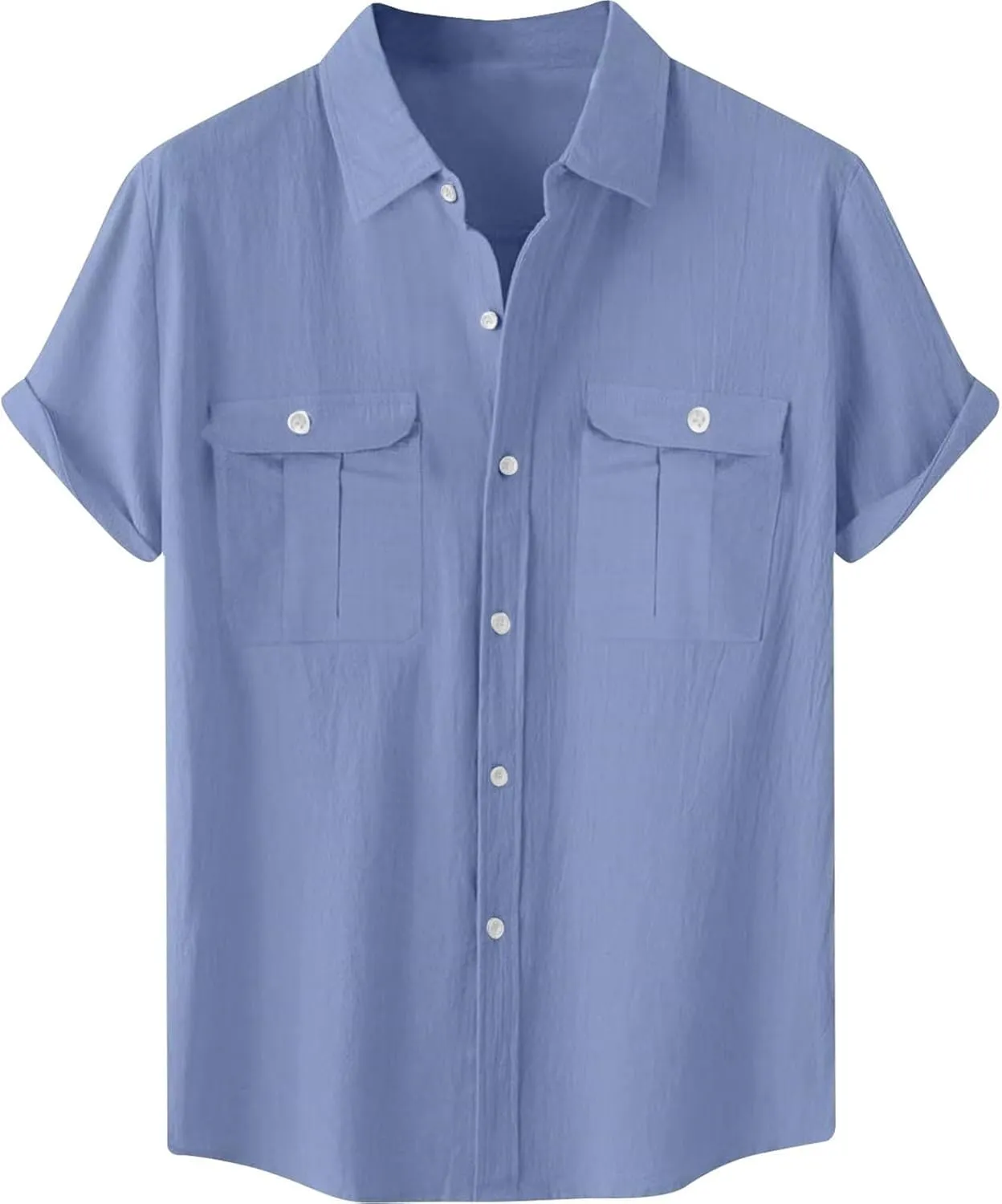 Mens Linen Shirts Short Sleeve Button Down Dressy Shirt Casual Vacation Beach Summer Tops with Pockets